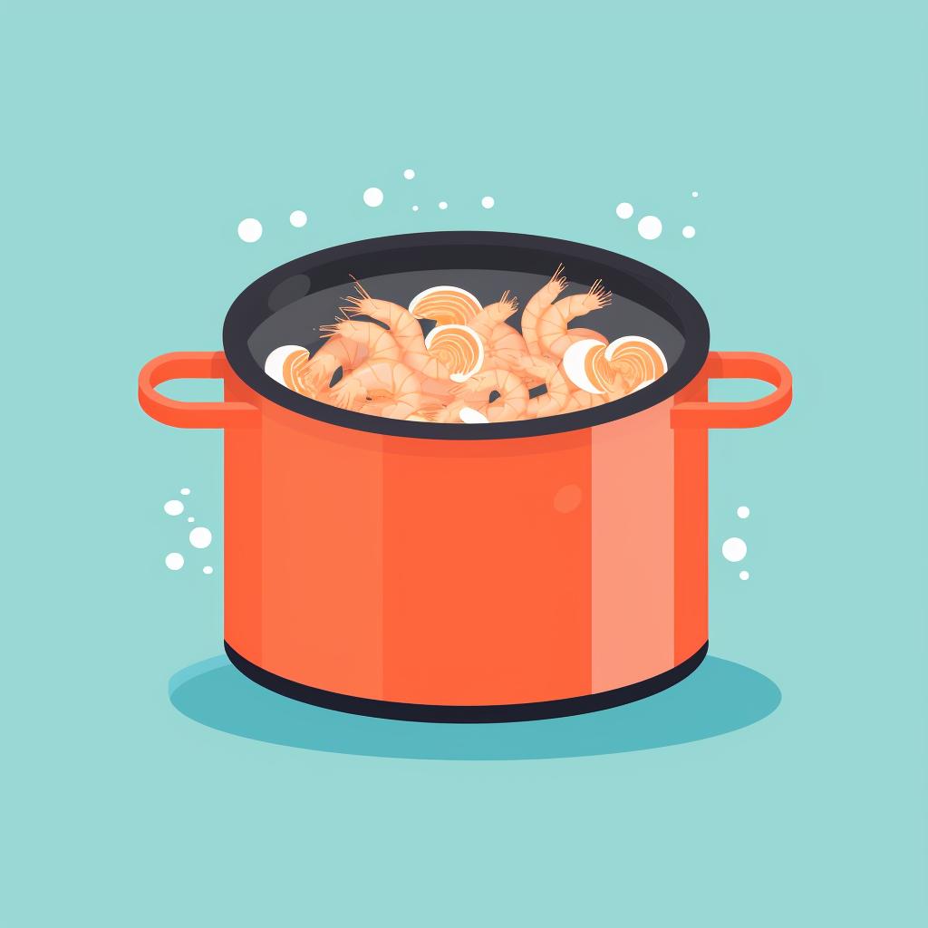 Shrimp shells boiling in a pot